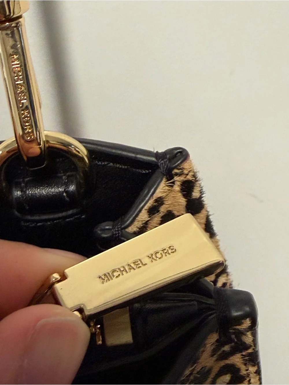Michael Kors Hamilton Leopard Calf Hair Satchel Crossbody Bag Gold Hardware